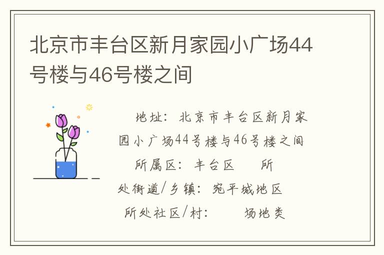 北京市豐臺區(qū)新月家園小廣場44號樓與46號樓之間 北京市豐臺區(qū)新月家園小廣場44號樓與46號樓之間