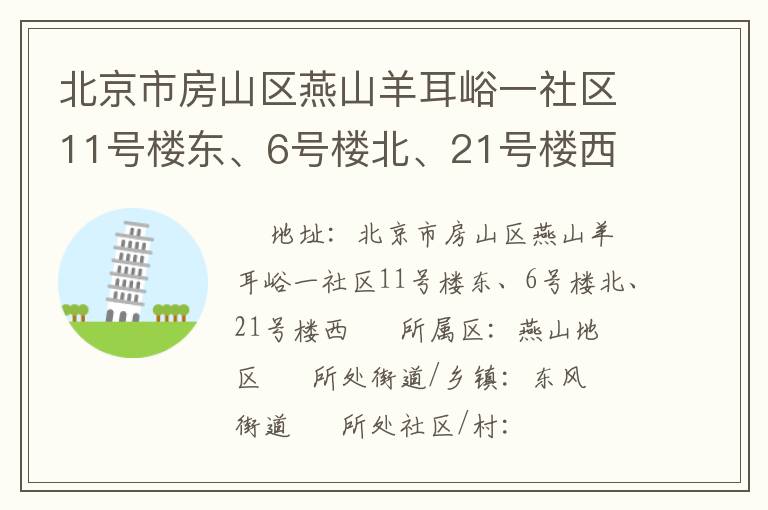 北京市房山區(qū)燕山羊耳峪一社區(qū)11號樓東、6號樓北、21號樓西