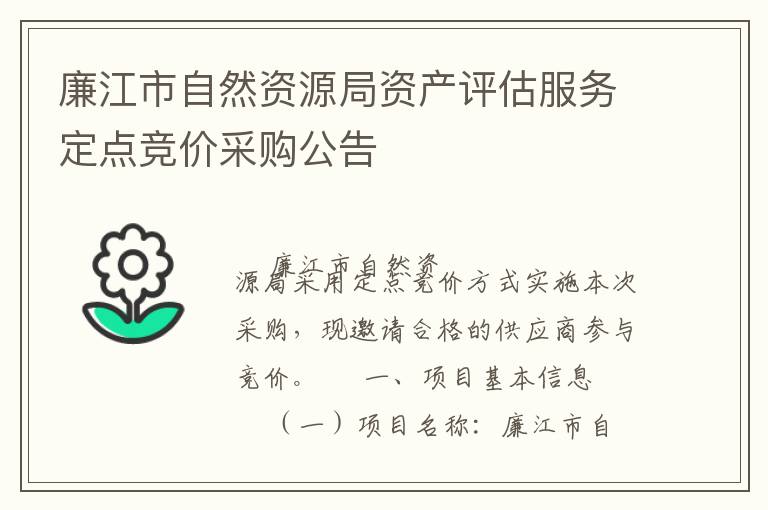 廉江市自然資源局資產(chǎn)評估服務(wù)定點競價采購公告