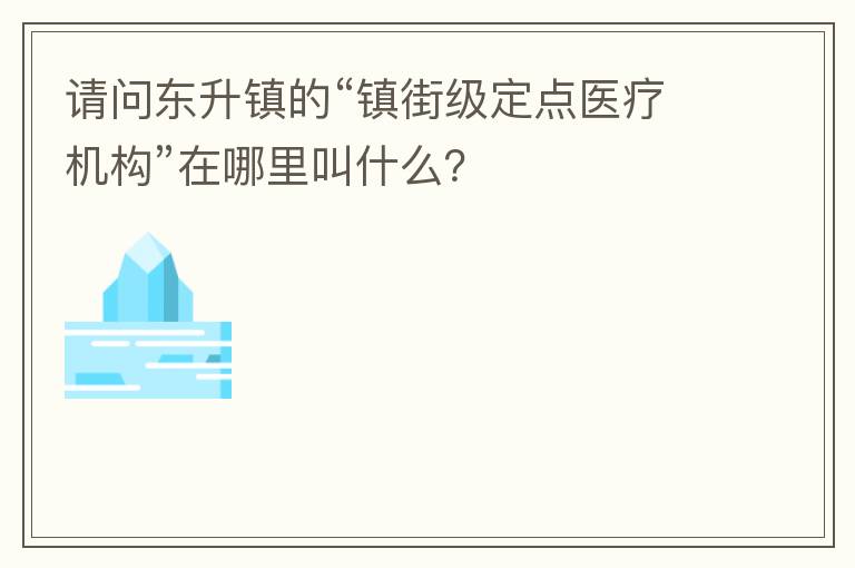 請問東升鎮(zhèn)的“鎮(zhèn)街級定點(diǎn)醫(yī)療機(jī)構(gòu)”在哪里叫什么？